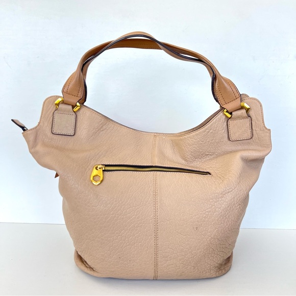 orYANY Tegan Beige Cream Pebbled Leather Front Zip Pockets Large Shoulder Tote - Picture 4 of 16